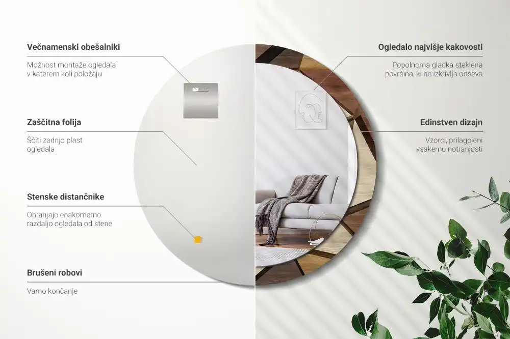 Rund spegel med tryckt Geometriskt 3D-trä
