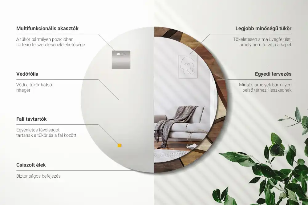 Rund spegel med tryckt Geometriskt 3D-trä