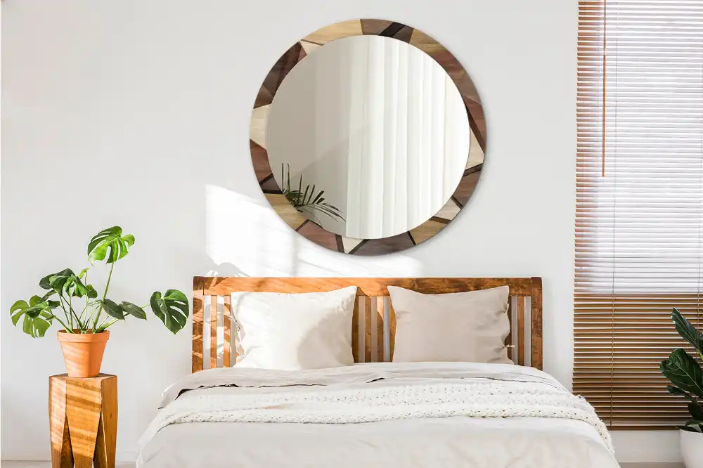 Rund spegel med tryckt Geometriskt 3D-trä