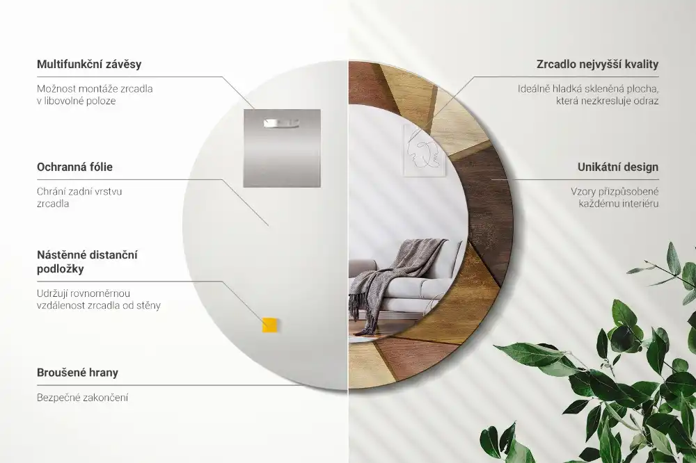 Rund spegel med tryckt Geometriskt 3D-trä