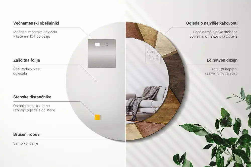 Rund spegel med tryckt Geometriskt 3D-trä