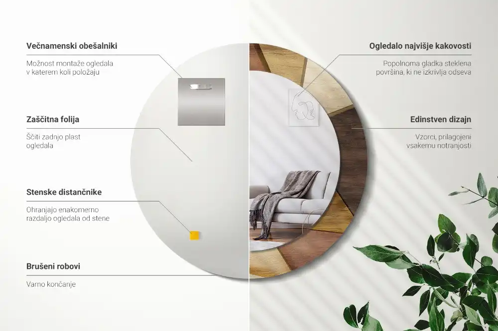 Rund spegel med tryckt Geometriskt 3D-trä