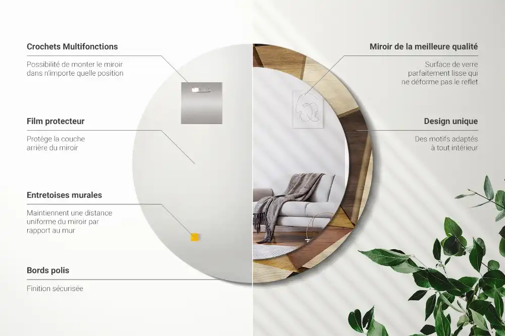 Rund spegel med tryckt Geometriskt 3D-trä