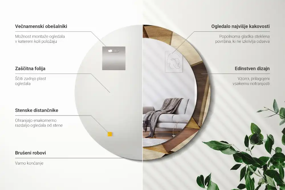 Rund spegel med tryckt Geometriskt 3D-trä