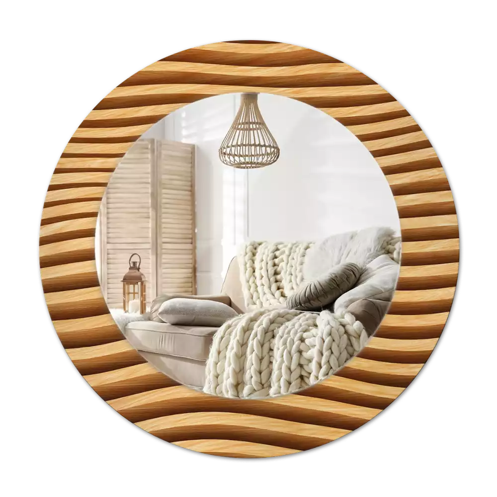 Rund spegel med tryckt Trävåg