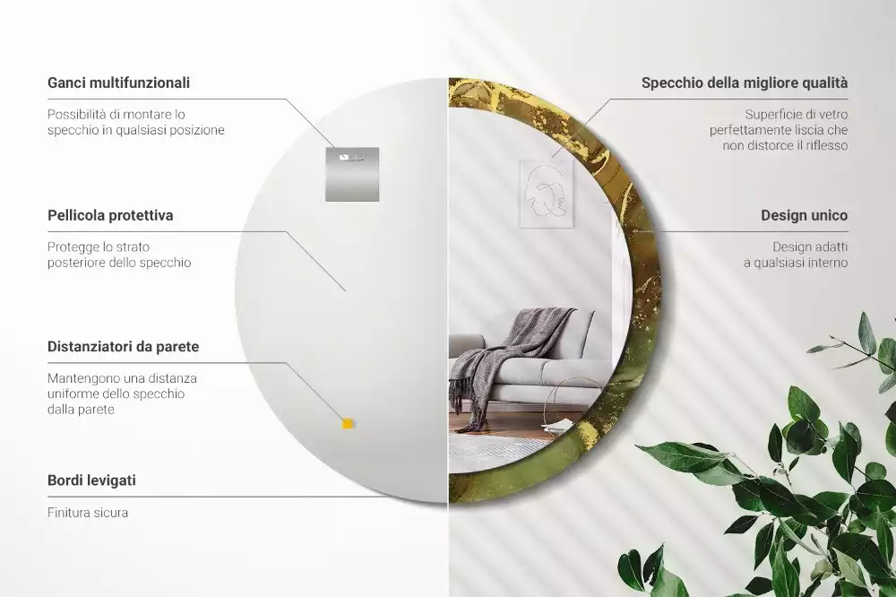 Rund spegel med tryckt ram Metalliska virvlar