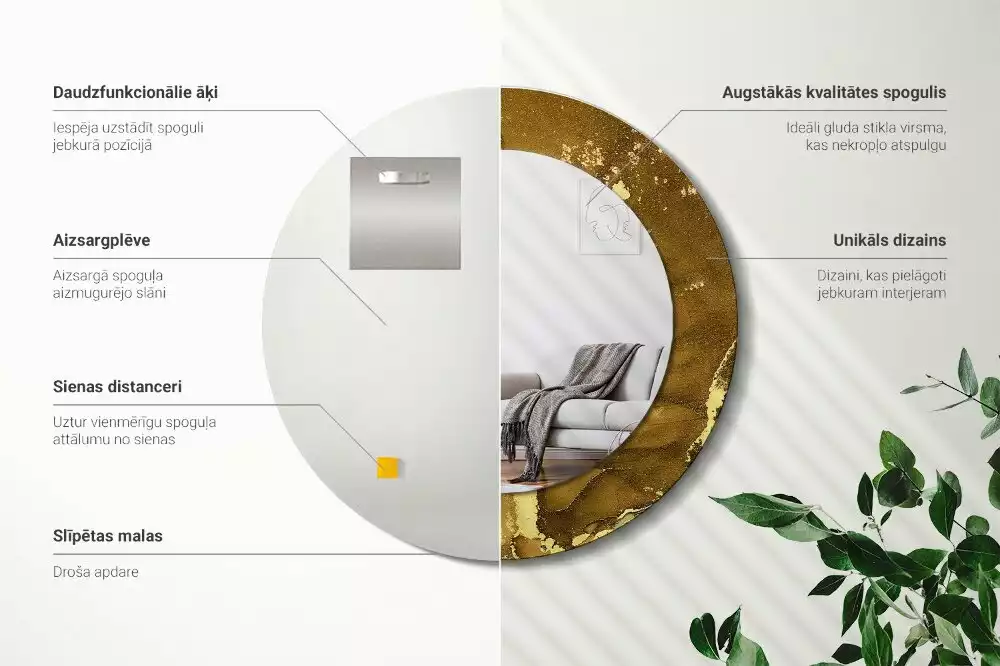 Rund spegel med tryckt ram Metalliska virvlar