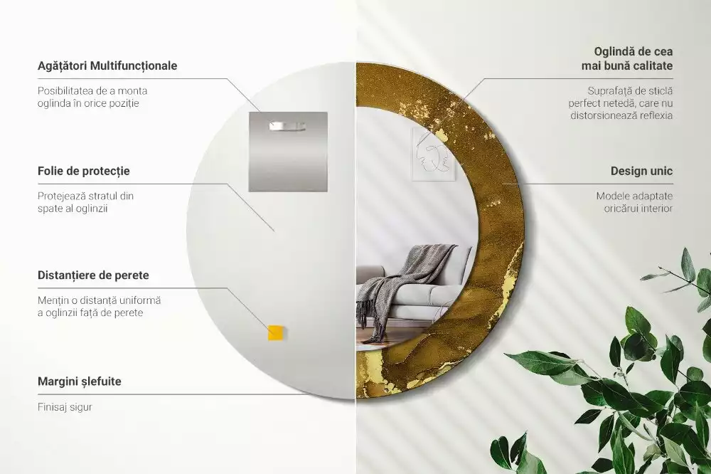 Rund spegel med tryckt ram Metalliska virvlar