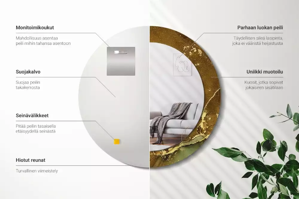 Rund spegel med tryckt ram Metalliska virvlar