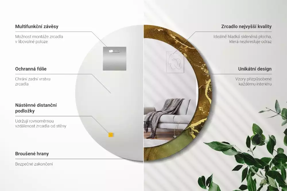 Rund spegel med tryckt ram Metalliska virvlar