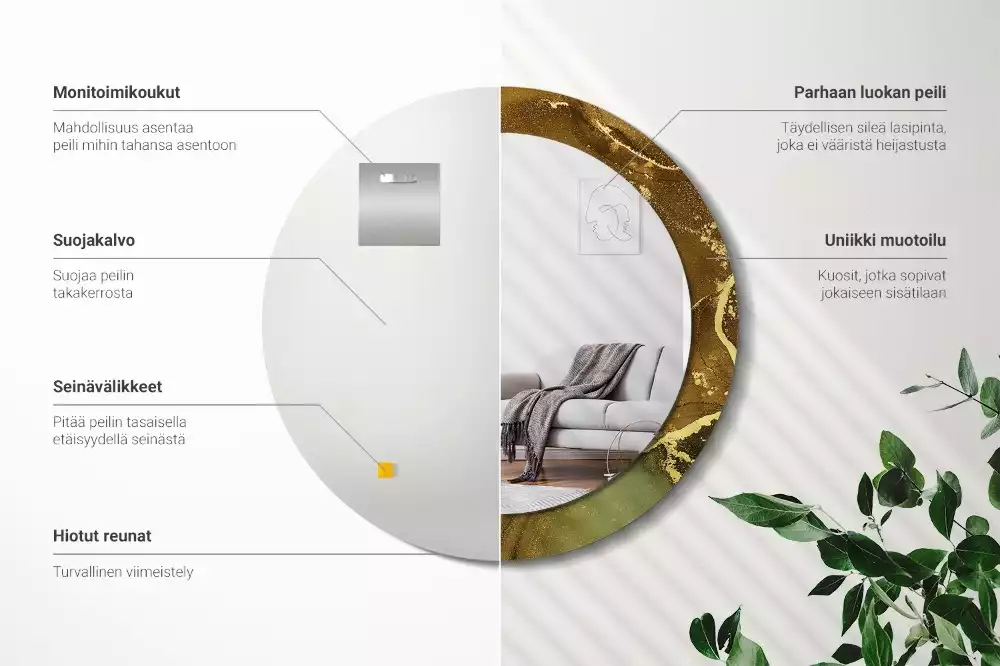 Rund spegel med tryckt ram Metalliska virvlar