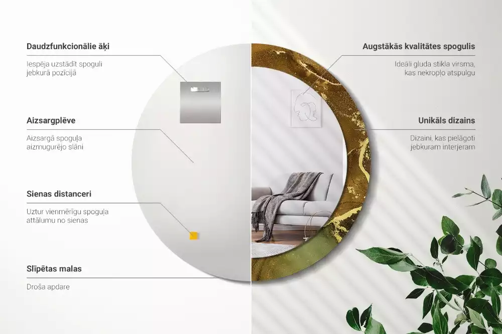 Rund spegel med tryckt ram Metalliska virvlar