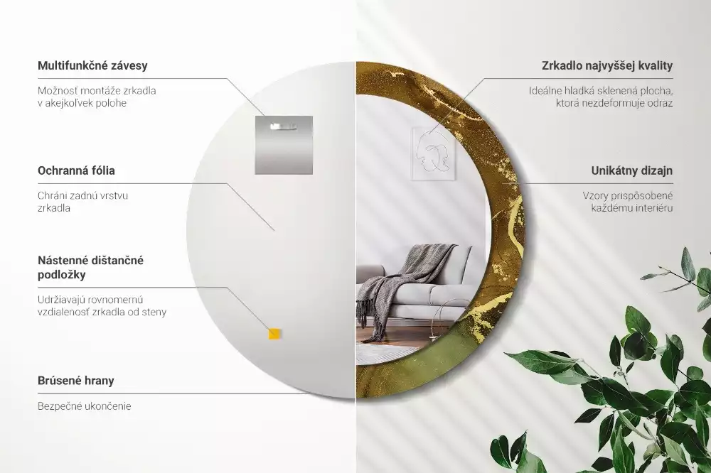 Rund spegel med tryckt ram Metalliska virvlar