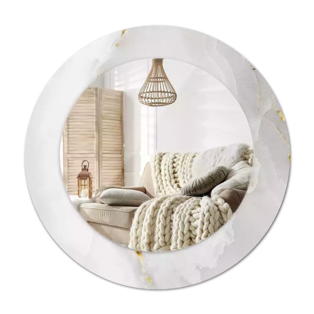 Rond spegel med tryckt ram Glänsande marmor