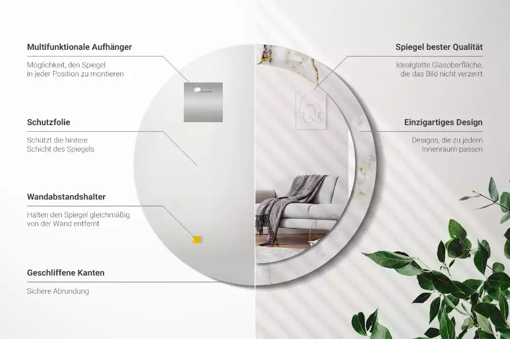 Rund spegel med tryckt ram Glänsande marmor