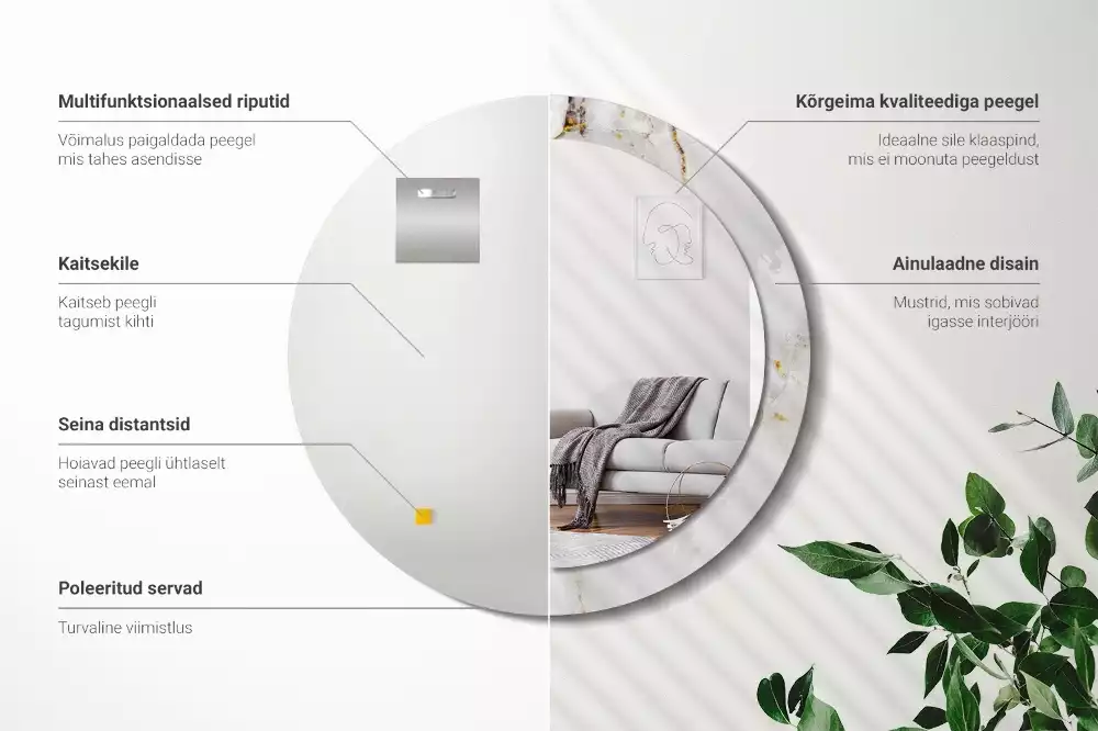 Rund spegel med tryckt ram Glänsande marmor