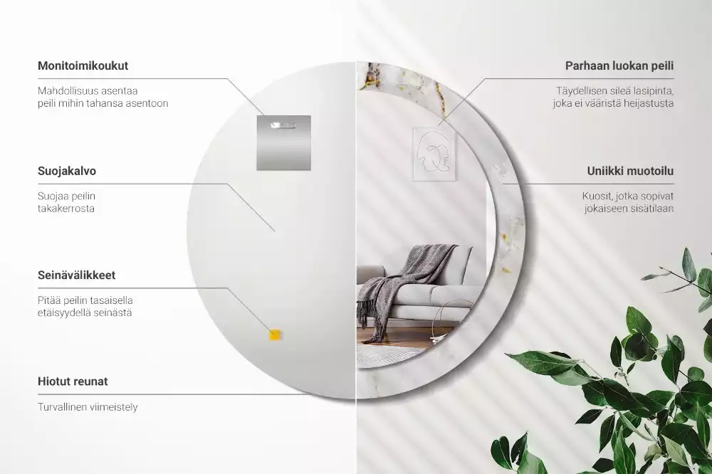 Rund spegel med tryckt ram Glänsande marmor