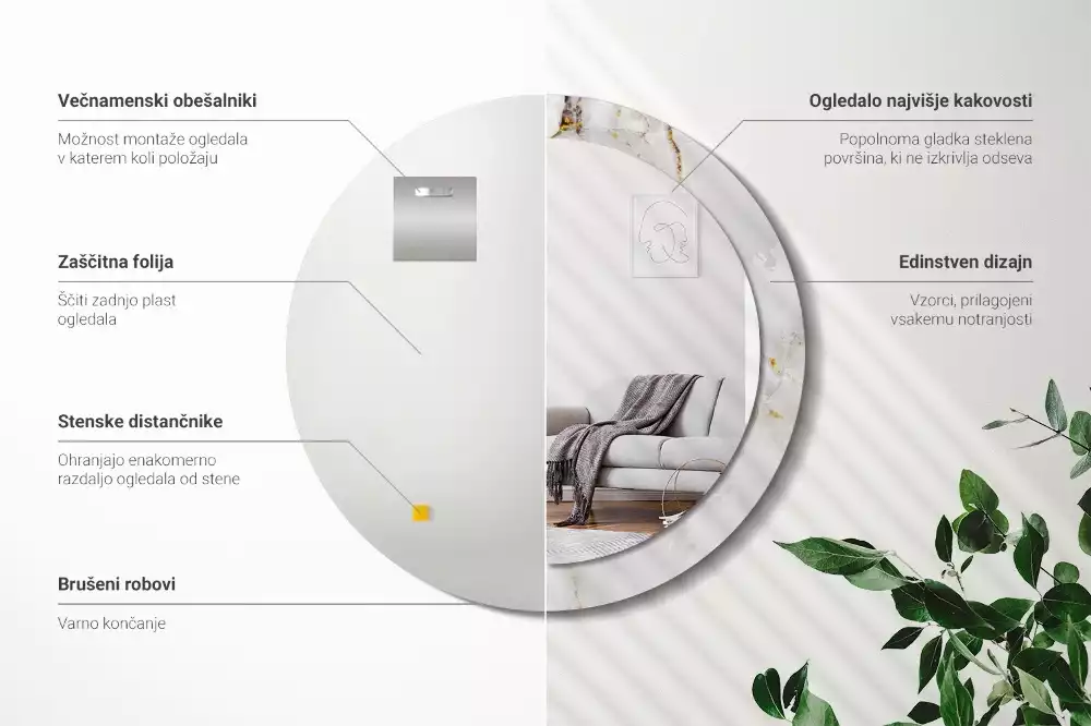 Rund spegel med tryckt ram Glänsande marmor