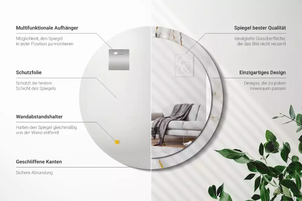 Rund spegel med tryckt ram Glänsande marmor