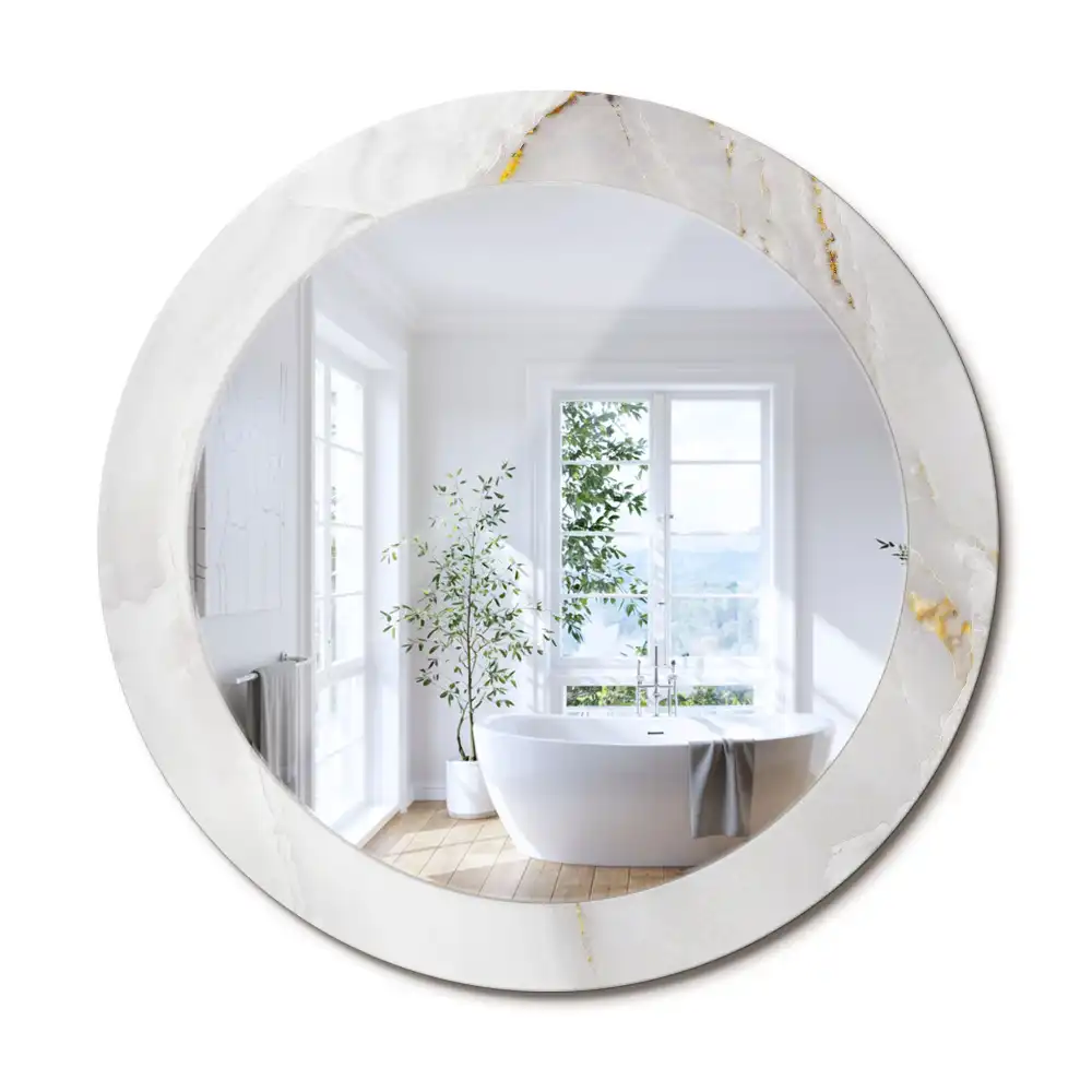 Rund spegel med tryckt ram Glänsande marmor