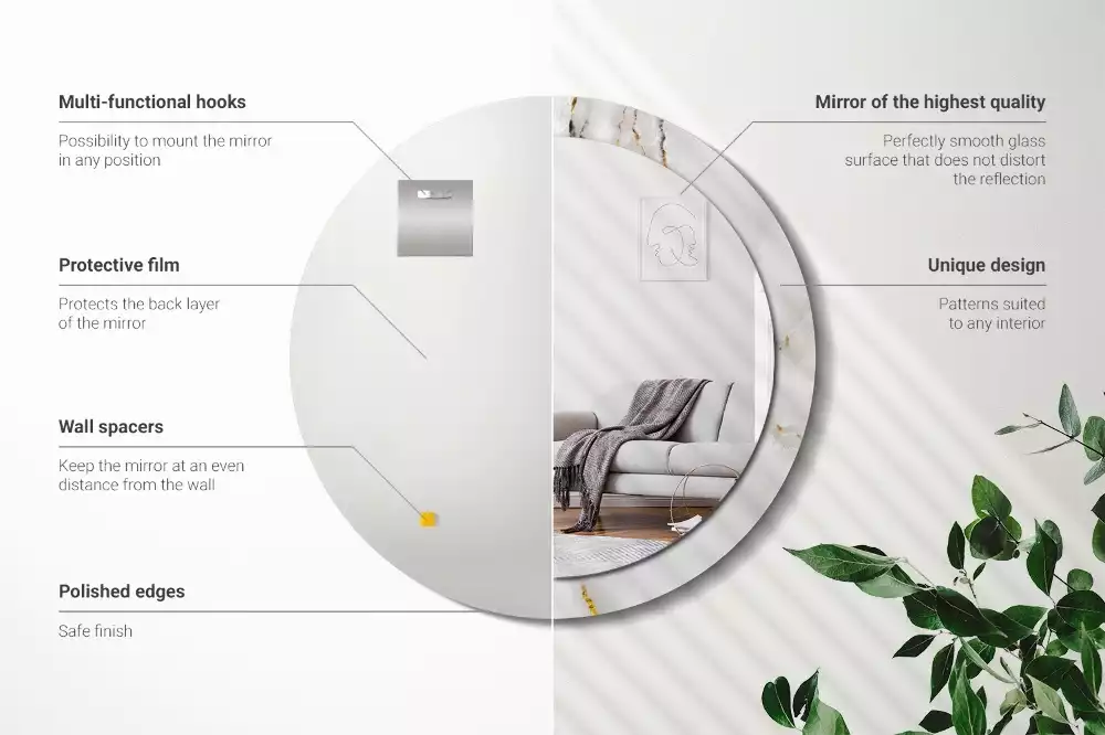 Rund spegel med tryckt ram Glänsande marmor