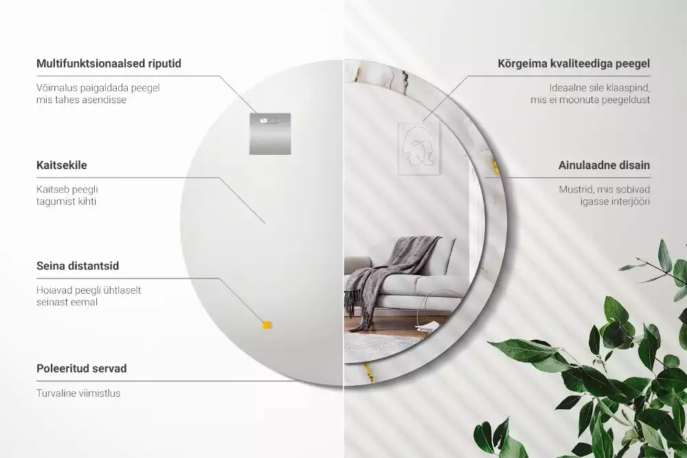 Rund spegel med tryckt ram Glänsande marmor