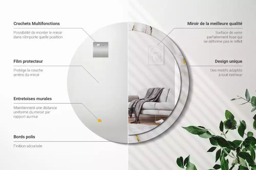 Rund spegel med tryckt ram Glänsande marmor