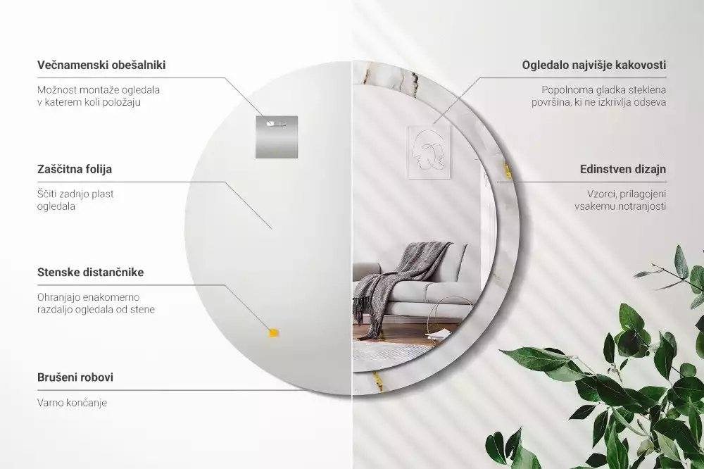 Rund spegel med tryckt ram Glänsande marmor