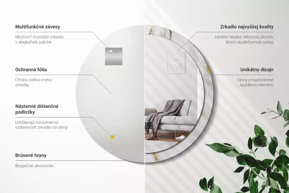 Rund spegel med tryckt ram Glänsande marmor