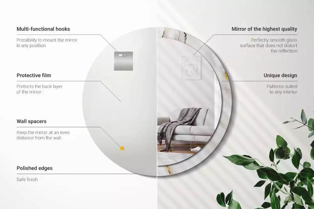 Rund spegel med tryckt ram Glänsande marmor