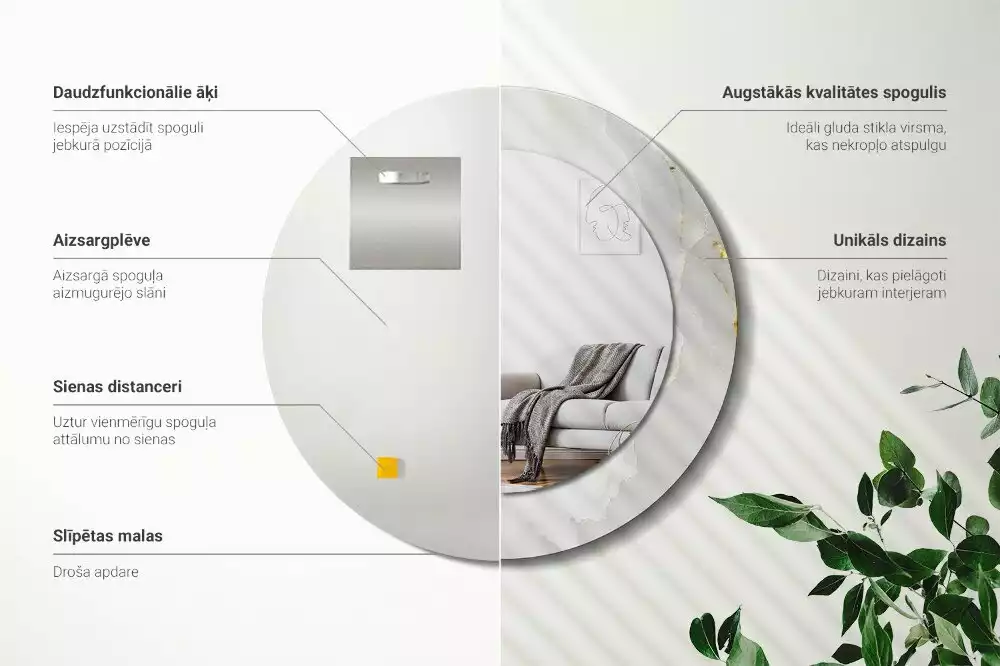 Rund spegel med tryckt ram Glänsande marmor