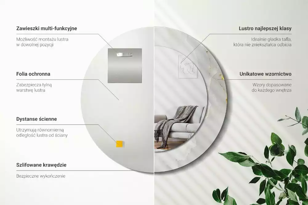 Rund spegel med tryckt ram Glänsande marmor