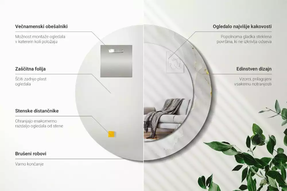 Rund spegel med tryckt ram Glänsande marmor