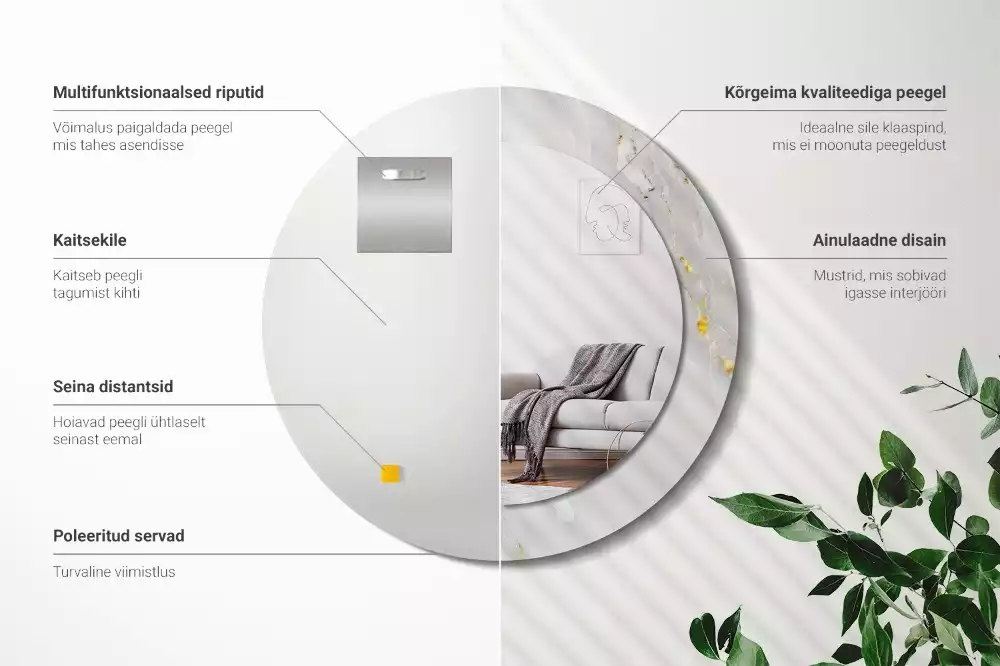 Rund spegel med tryckt ram Glänsande marmor