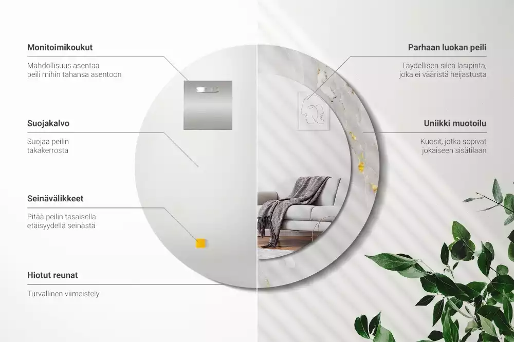 Rund spegel med tryckt ram Glänsande marmor