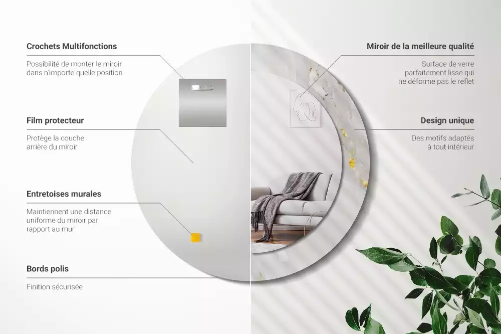 Rund spegel med tryckt ram Glänsande marmor