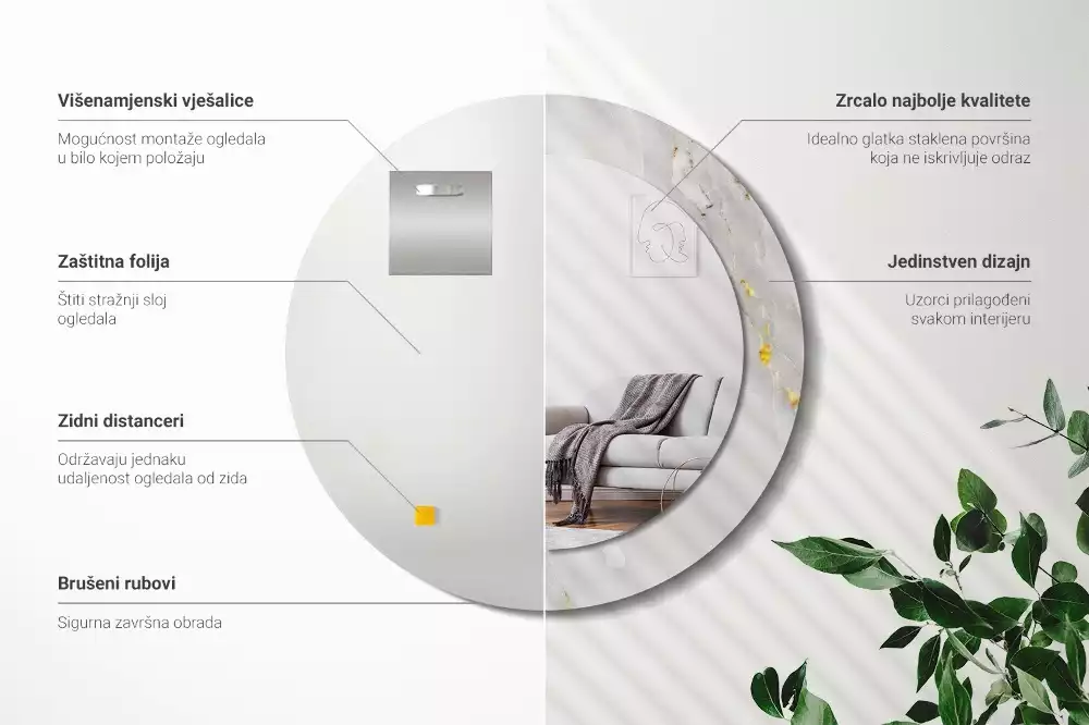 Rund spegel med tryckt ram Glänsande marmor