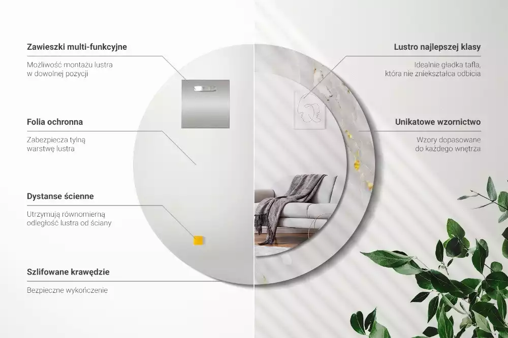 Rund spegel med tryckt ram Glänsande marmor