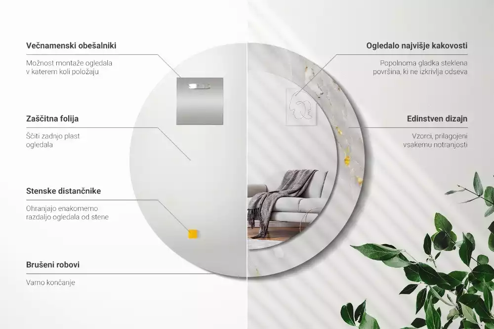 Rund spegel med tryckt ram Glänsande marmor