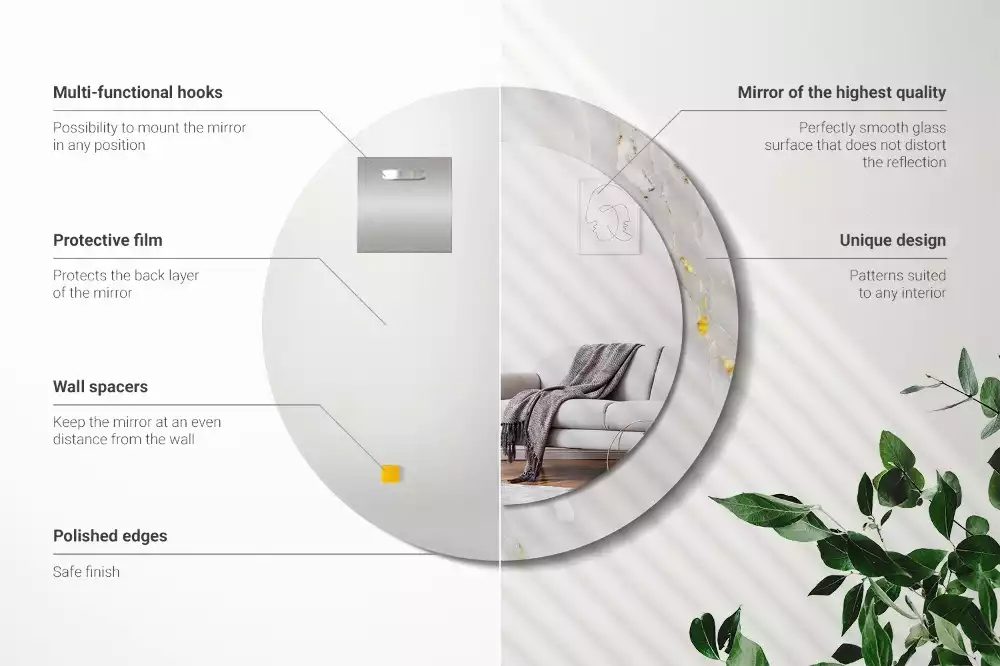 Rund spegel med tryckt ram Glänsande marmor