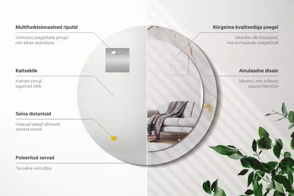 Rund spegel med tryckt ram Glänsande marmor