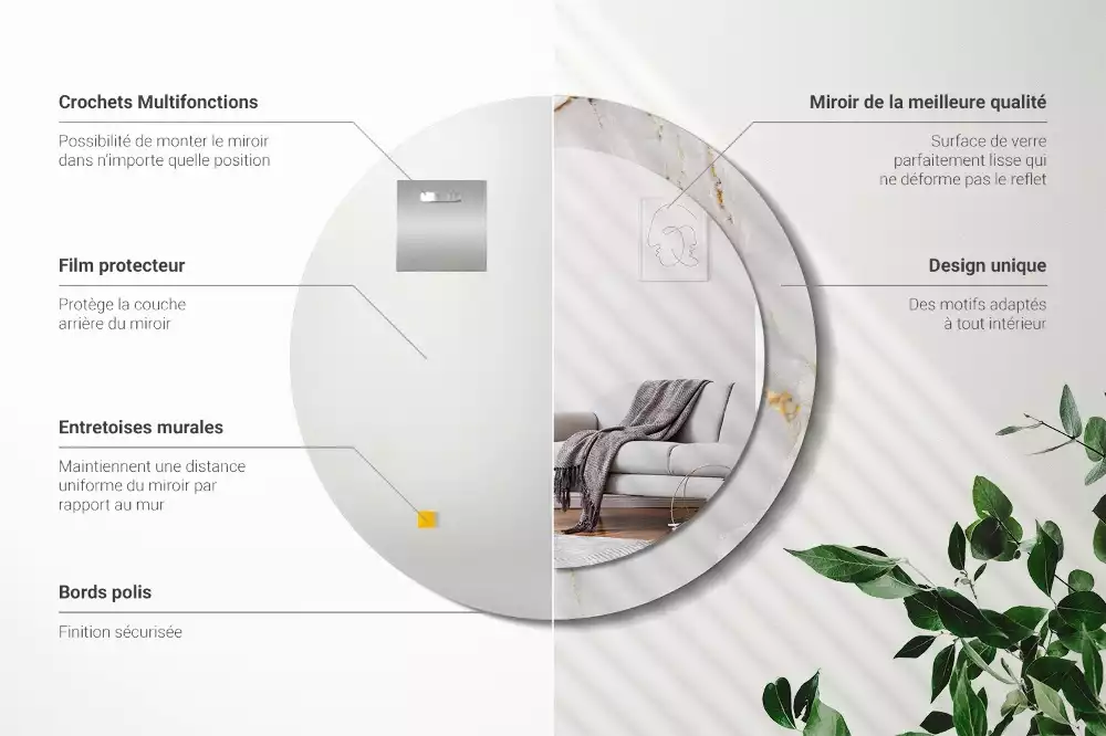 Rund spegel med tryckt ram Glänsande marmor