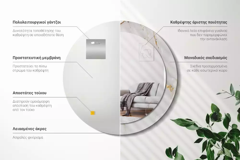 Rund spegel med tryckt ram Glänsande marmor