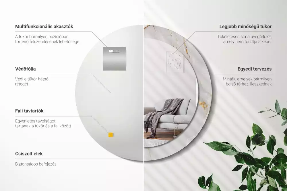 Rund spegel med tryckt ram Glänsande marmor