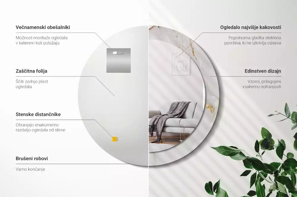 Rund spegel med tryckt ram Glänsande marmor