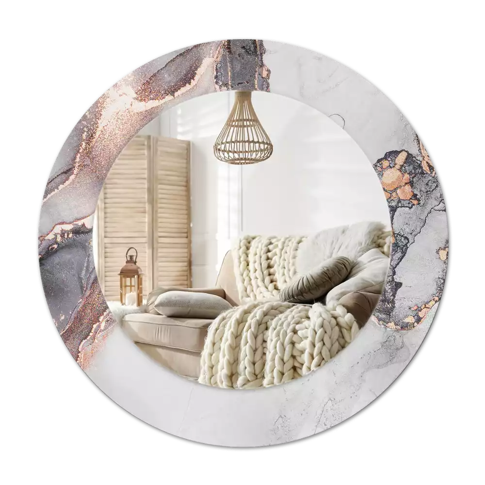 Rund spegel med tryckt ram Abstrakt marmor