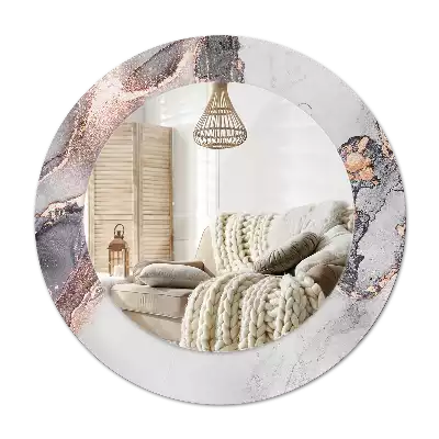 Rund spegel med tryckt ram Abstrakt marmor