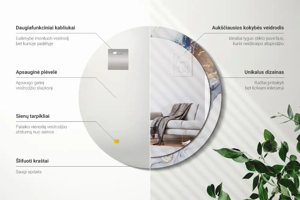 Rund spegel med tryckt Abstrakt konst