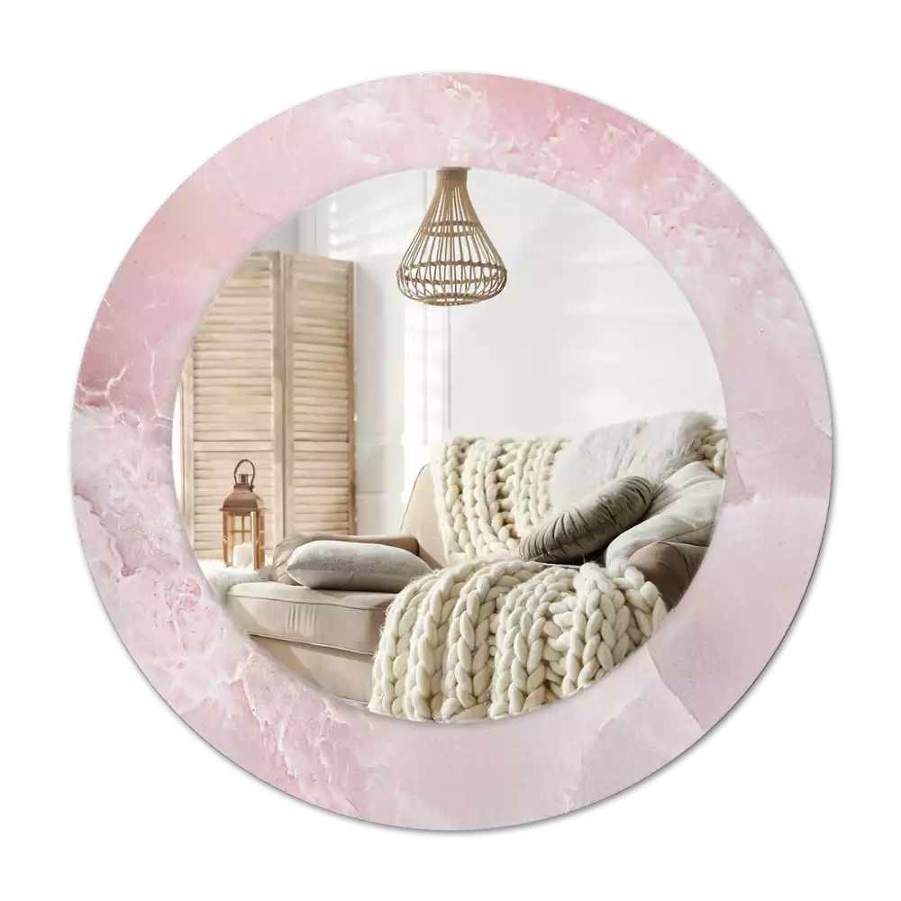 Rund spegel med tryckt Rosa sten