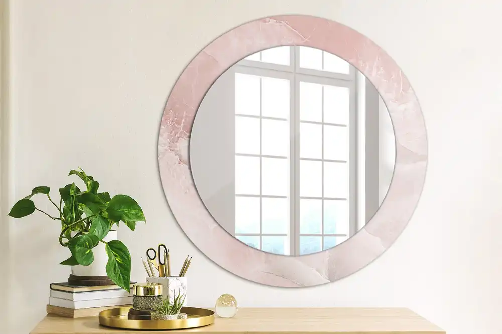 Rund spegel med tryckt Rosa sten